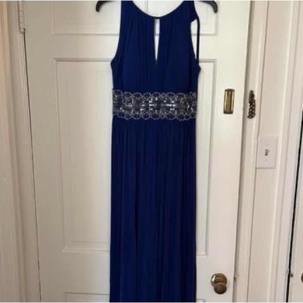 E&M Richard cobalt blue formal gown.